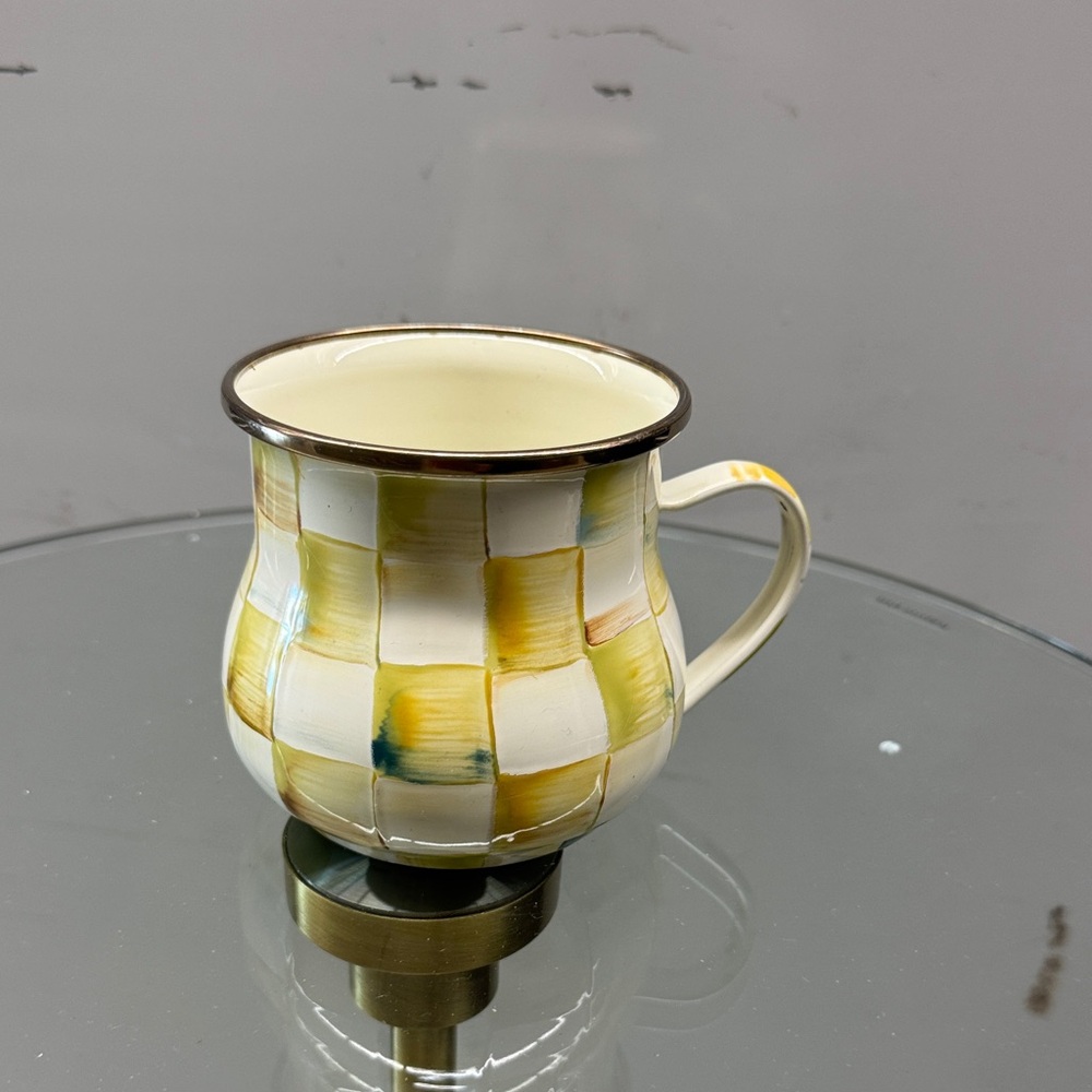 MacKenzie-Childs Sterling Check Enamel Mug with Green and Yellow Accents